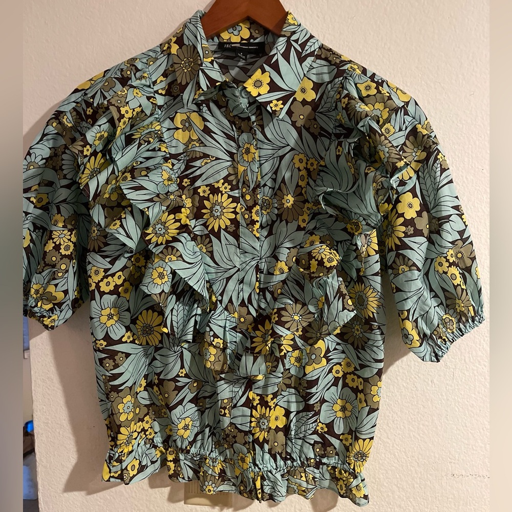 Multicolor, Olive Green, Pastel Blue, Yellow Gold, 60’s Style, Ruffle Front